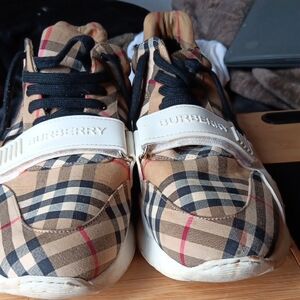 Burberry Plaid Athletic Shoes - Black, White, and Tan